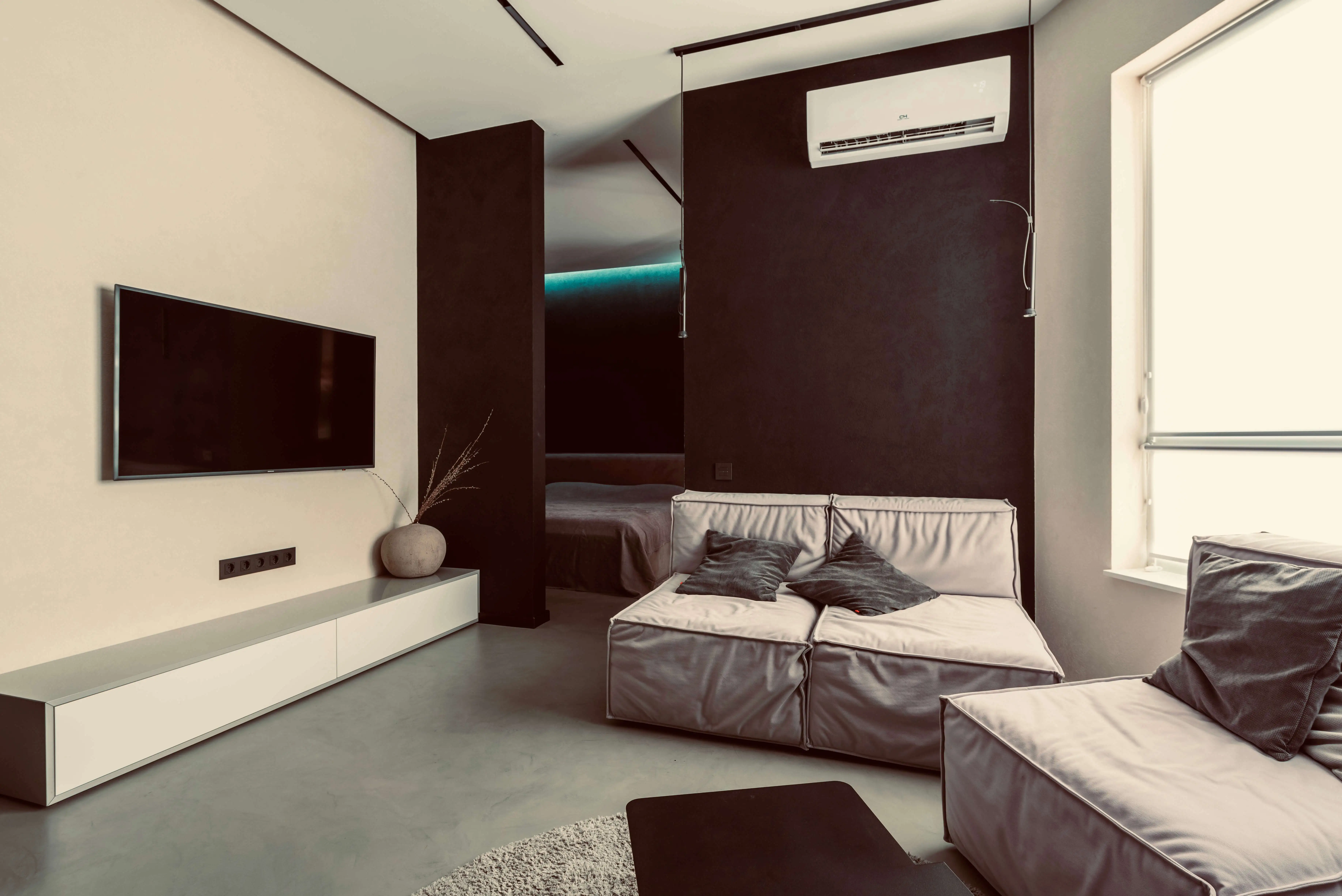 A split system air conditioner cooling a modern living room